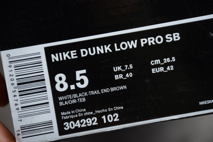 Nike SB Dunk Low White Black Trail End Brown - 304292-102